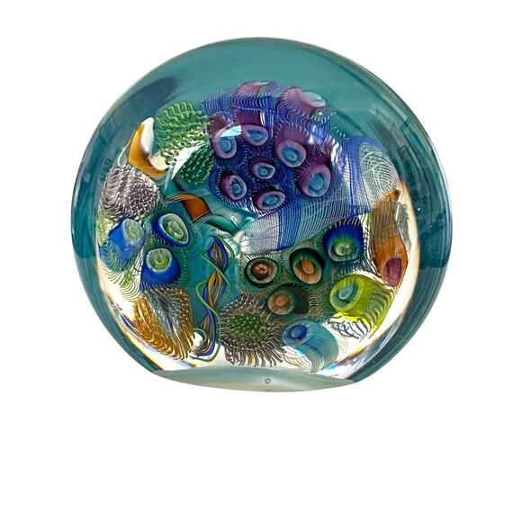 NEW Seascape Inspired Murrine & Cane Tiny Disc Paperweight Signed S. Garrelts